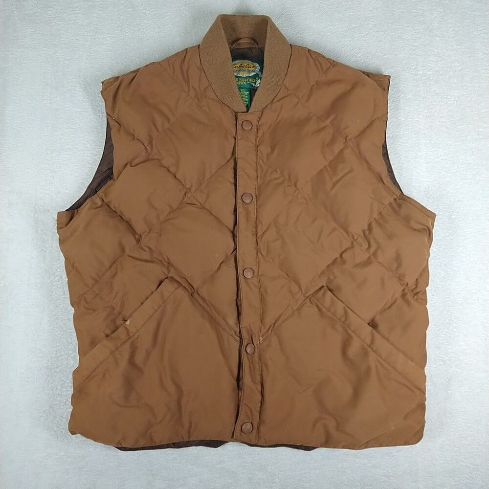 Cabela's Premier Northern Goose Down Puffer Vest Men's Large Brown Vintage Snap